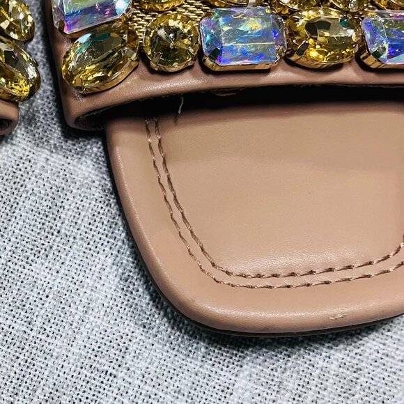 Steve Madden Brionna Rhinestone Slip on Flat Sandals Gold and Tan Women Size 9 - Picture 10 of 10